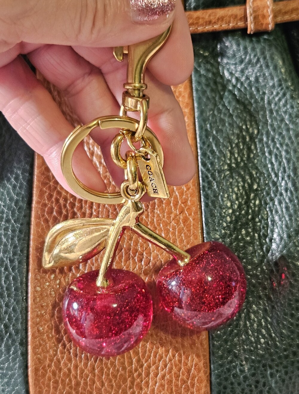 Red Glitter Cherry Purse Charm, Coach Red Cherries Key Chain Or Handbag Charm. - Picture 2 of 3